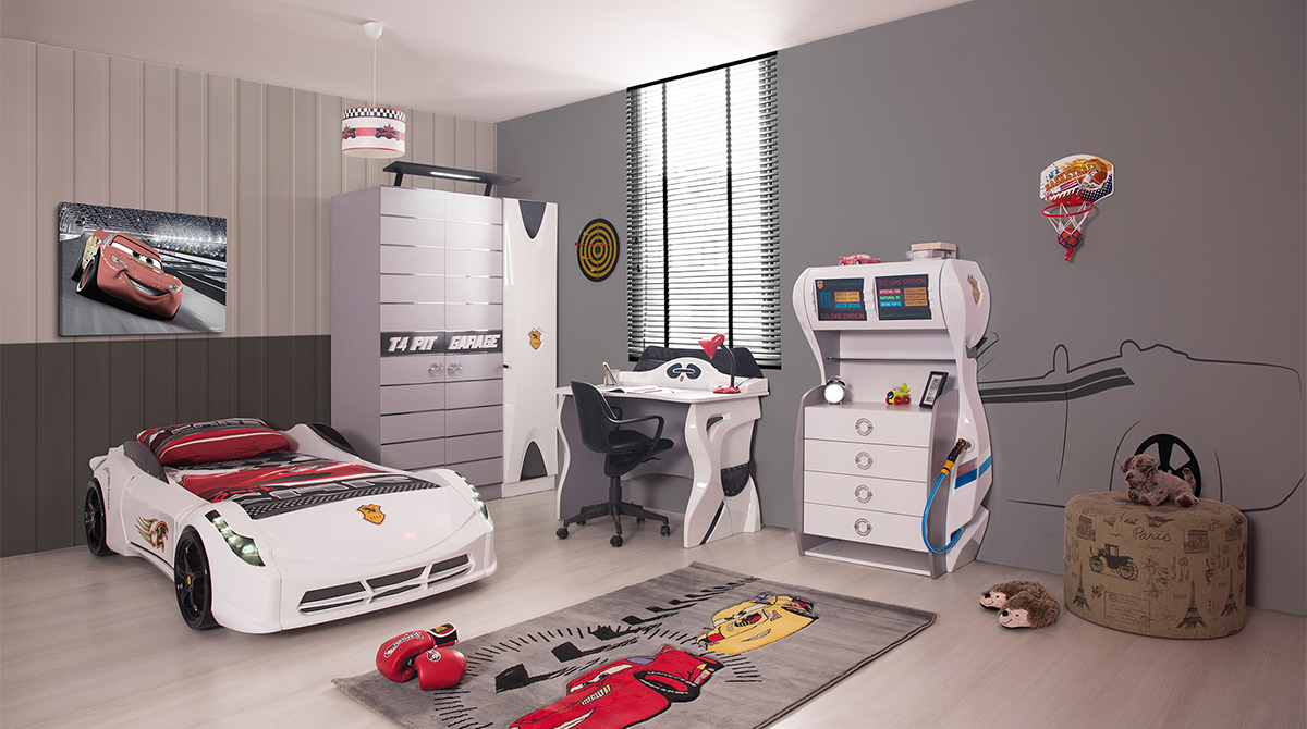 Garage Kids Room with Car White
